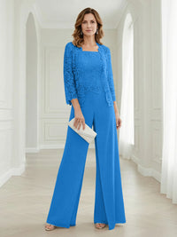 Pantsuits Lace Applique 3/4 Sleeve Mother of the Bride & Groom Dresses 3 Piece with Jackets Wedding Dress
