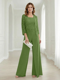 Pantsuits Lace Applique 3/4 Sleeve Mother of the Bride & Groom Dresses 3 Piece with Jackets Wedding Dress