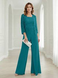Pantsuits Lace Applique 3/4 Sleeve Mother of the Bride & Groom Dresses 3 Piece with Jackets Wedding Dress