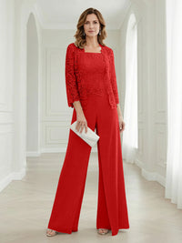Pantsuits Lace Applique 3/4 Sleeve Mother of the Bride & Groom Dresses 3 Piece with Jackets Wedding Dress