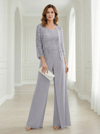 Pantsuits Lace Applique 3/4 Sleeve Mother of the Bride & Groom Dresses 3 Piece with Jackets Wedding Dress