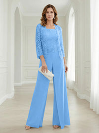 Pantsuits Lace Applique 3/4 Sleeve Mother of the Bride & Groom Dresses 3 Piece with Jackets Wedding Dress