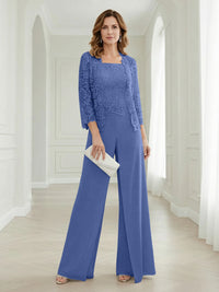 Pantsuits Lace Applique 3/4 Sleeve Mother of the Bride & Groom Dresses 3 Piece with Jackets Wedding Dress