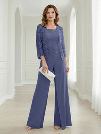 Pantsuits Lace Applique 3/4 Sleeve Mother of the Bride & Groom Dresses 3 Piece with Jackets Wedding Dress