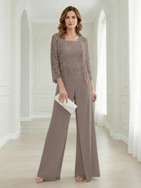 Pantsuits Lace Applique 3/4 Sleeve Mother of the Bride & Groom Dresses 3 Piece with Jackets Wedding Dress