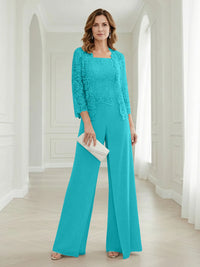 Pantsuits Lace Applique 3/4 Sleeve Mother of the Bride & Groom Dresses 3 Piece with Jackets Wedding Dress