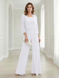 Pantsuits Lace Applique 3/4 Sleeve Mother of the Bride & Groom Dresses 3 Piece with Jackets Wedding Dress