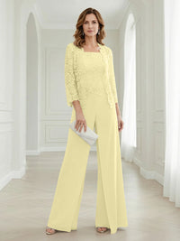 Pantsuits Lace Applique 3/4 Sleeve Mother of the Bride & Groom Dresses 3 Piece with Jackets Wedding Dress