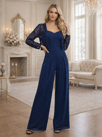 Jumpsuits Lace Long Sleeve Mother of the Bride Dresses 2 Piece with Jackets Formal Dress