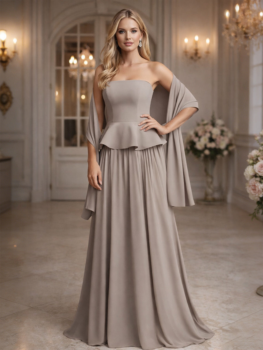 Mother of the Bride & Groom Dress Wedding Guest Gown Ruffle A-Line with Scarf Chiffon