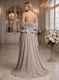 Mother of the Bride & Groom Dress Wedding Guest Gown Ruffle A-Line with Scarf Chiffon