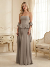 Mother of the Bride & Groom Dress Wedding Guest Gown Ruffle A-Line with Scarf Chiffon