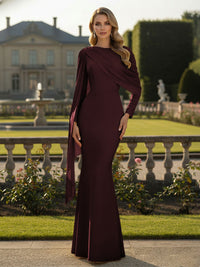 Cape Long Sleeve Mermaid Mother of the Bride & Groom Dress Wedding Guest Gowns