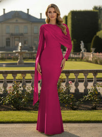 Cape Long Sleeve Mermaid Mother of the Bride & Groom Dress Wedding Guest Gowns