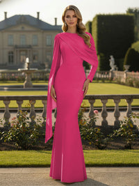 Cape Long Sleeve Mermaid Mother of the Bride & Groom Dress Wedding Guest Gowns