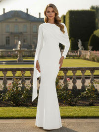 Cape Long Sleeve Mermaid Mother of the Bride & Groom Dress Wedding Guest Gowns