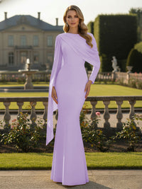 Cape Long Sleeve Mermaid Mother of the Bride & Groom Dress Wedding Guest Gowns