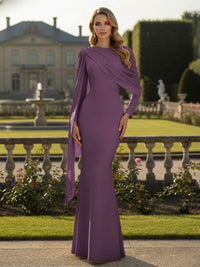 Cape Long Sleeve Mermaid Mother of the Bride & Groom Dress Wedding Guest Gowns