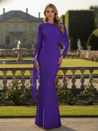 Cape Long Sleeve Mermaid Mother of the Bride & Groom Dress Wedding Guest Gowns
