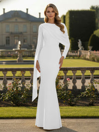 Cape Long Sleeve Mermaid Mother of the Bride & Groom Dress Wedding Guest Gowns