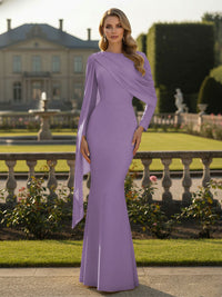 Cape Long Sleeve Mermaid Mother of the Bride & Groom Dress Wedding Guest Gowns