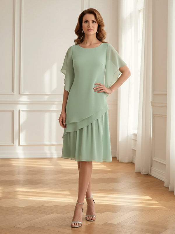 Flying Sleeve Tiered Ruffle Knee-Length Mother of the Bride Dresses Chiffon Formal Dress