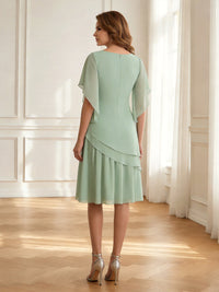 Flying Sleeve Tiered Ruffle Knee-Length Mother of the Bride Dresses Chiffon Formal Dress
