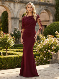 Lace Applique Mermaid Asymmetrical Mother of the Bride Dresses with Long Sleeve