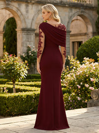Lace Applique Mermaid Asymmetrical Mother of the Bride Dresses with Long Sleeve