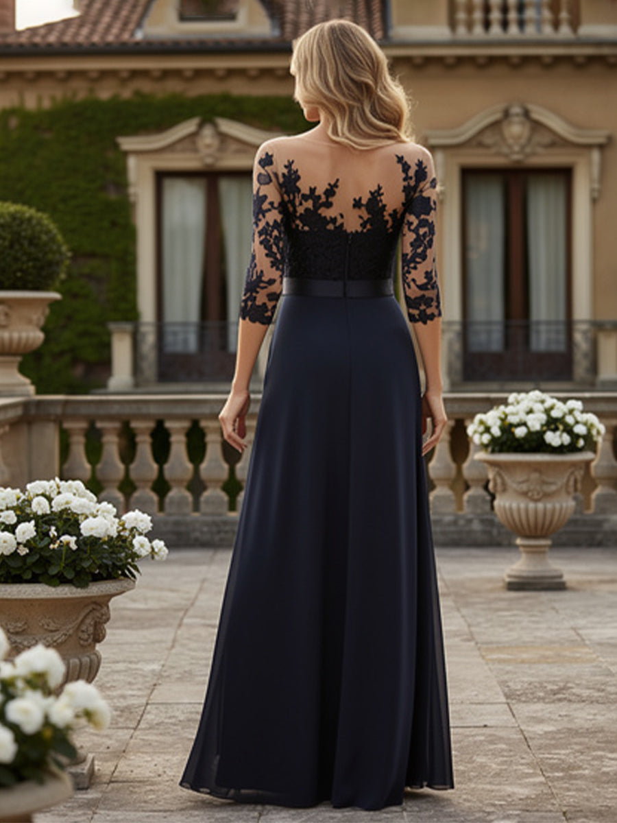 Jumpsuits 3/4 Sleeve Lace Applique Chiffon Mother of the Bride & Groom Dresses Evening Gown