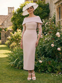 Satin Sheath Midi Mother of the Bride Dresses Lace Applique Formal Dress