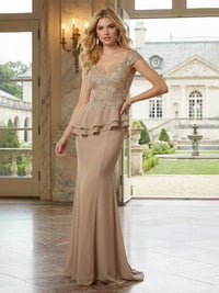 Mermaid Lace Applique V-Neck Ruffle Mother of the Bride & Groom Dresses