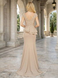 Mermaid Lace Applique V-Neck Ruffle Mother of the Bride & Groom Dresses
