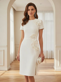 Satin Scoop Neck Mother of the Bride & Groom Dresses with 3D Flower