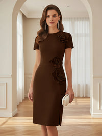 Satin Scoop Neck Mother of the Bride & Groom Dresses with 3D Flower