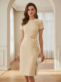 Satin Scoop Neck Mother of the Bride & Groom Dresses with 3D Flower