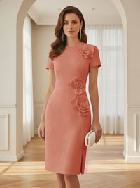 Satin Scoop Neck Mother of the Bride & Groom Dresses with 3D Flower