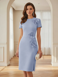 Satin Scoop Neck Mother of the Bride & Groom Dresses with 3D Flower