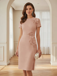Satin Scoop Neck Mother of the Bride & Groom Dresses with 3D Flower