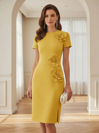 Satin Scoop Neck Mother of the Bride & Groom Dresses with 3D Flower