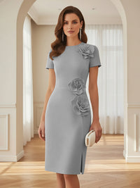 Satin Scoop Neck Mother of the Bride & Groom Dresses with 3D Flower