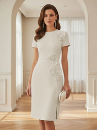 Satin Scoop Neck Mother of the Bride & Groom Dresses with 3D Flower