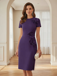 Satin Scoop Neck Mother of the Bride & Groom Dresses with 3D Flower