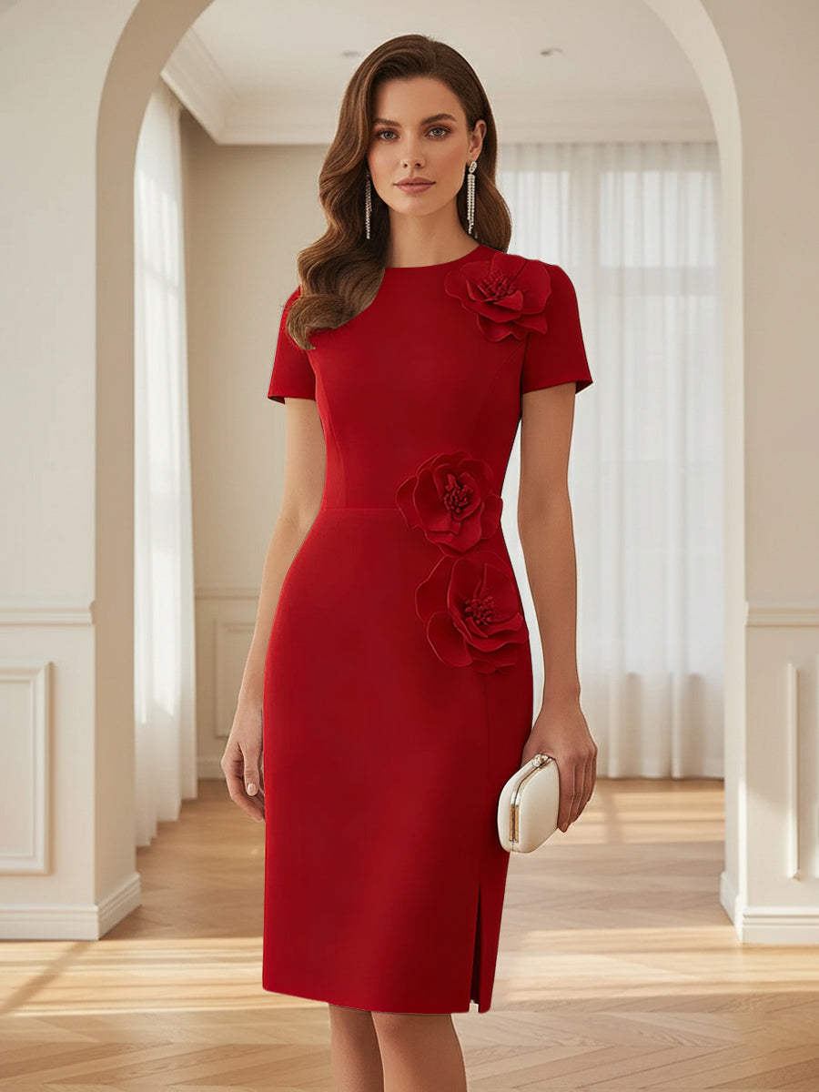 Satin Scoop Neck Mother of the Bride & Groom Dresses with 3D Flower