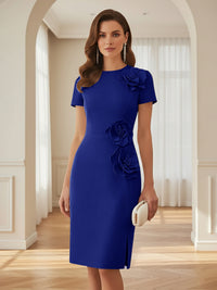 Satin Scoop Neck Mother of the Bride & Groom Dresses with 3D Flower