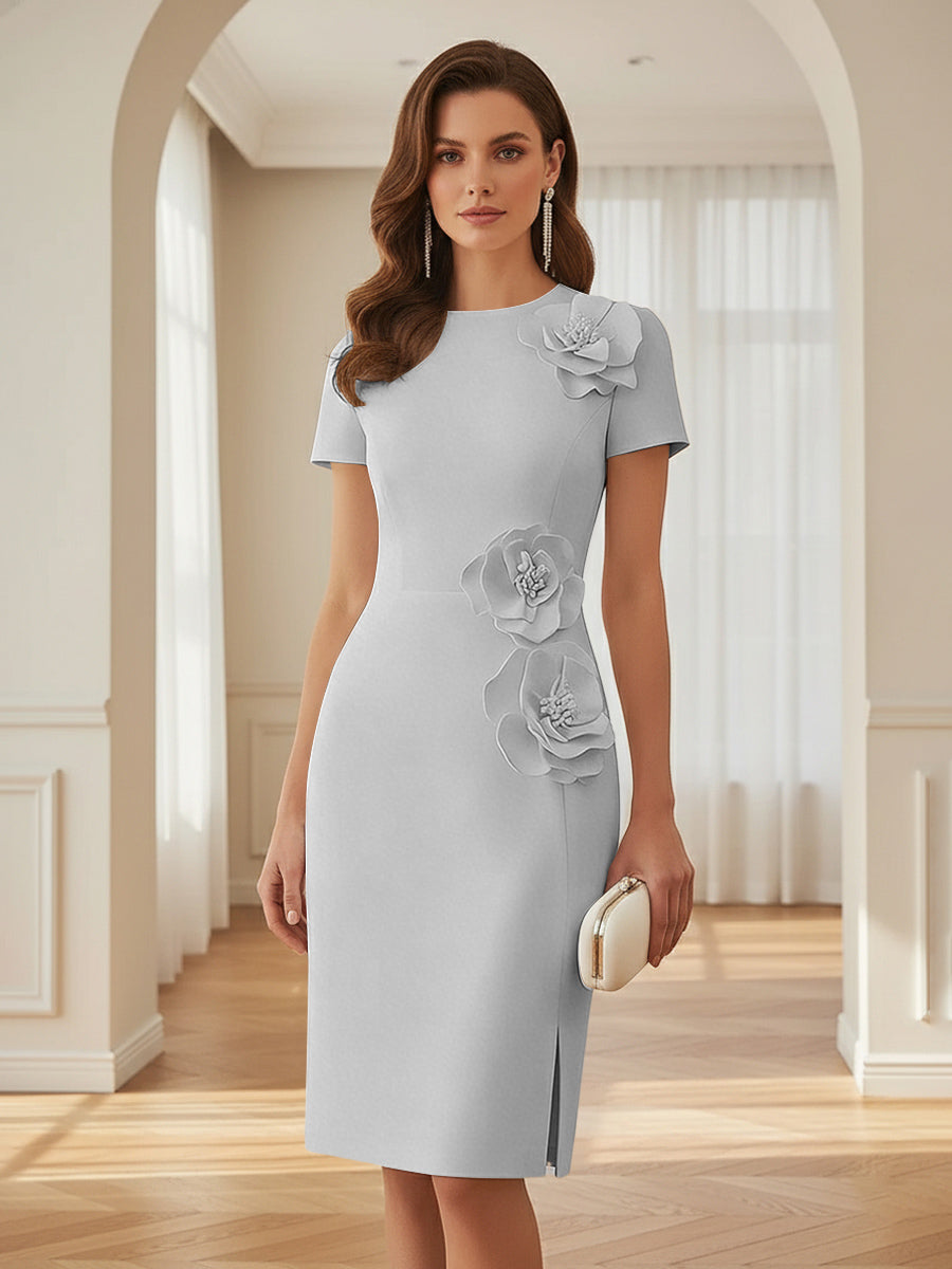 Satin Scoop Neck Mother of the Bride & Groom Dresses with 3D Flower