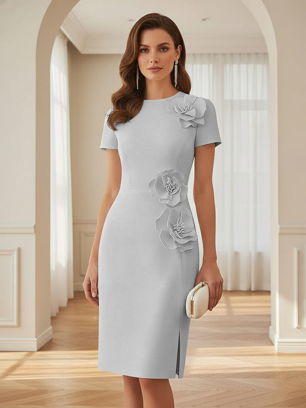 Satin Scoop Neck Mother of the Bride & Groom Dresses with 3D Flower