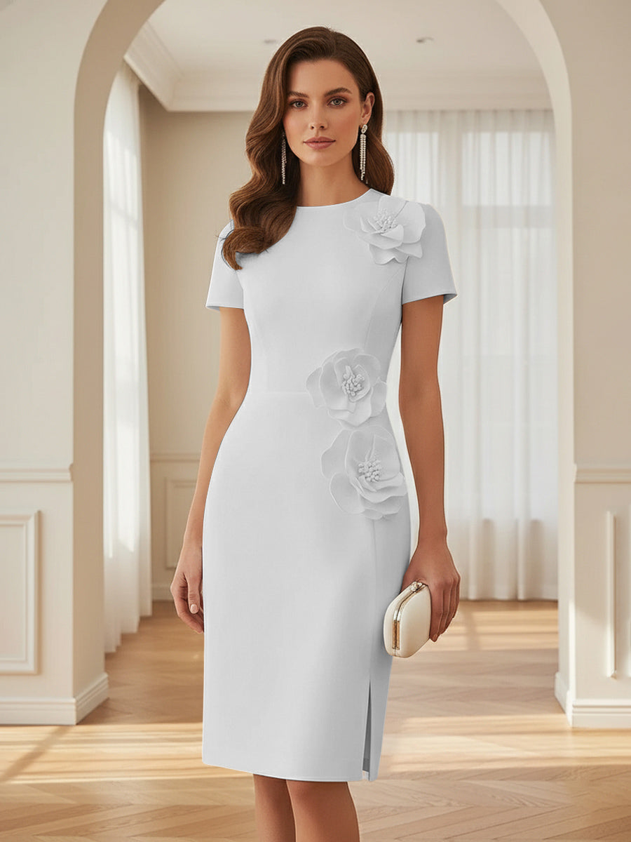 Satin Scoop Neck Mother of the Bride & Groom Dresses with 3D Flower