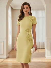 Satin Scoop Neck Mother of the Bride & Groom Dresses with 3D Flower