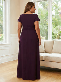 Plus Size A-Line Chiffon Ruched Long Mother of the Bride & Groom Dresses with Cape Sleeve